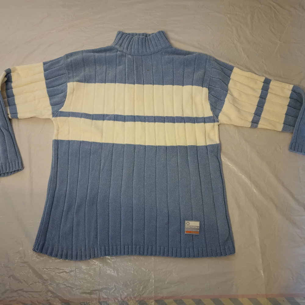 South Pole Blue and Cream Turtleneck Sweater